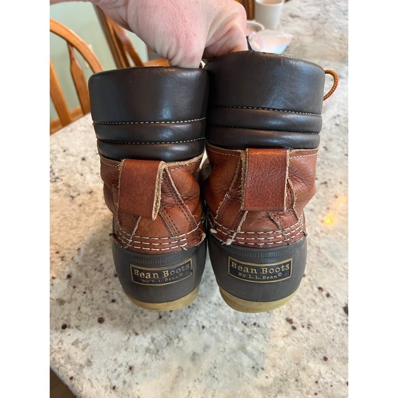 LL Bean Mens Bean Boots 8 In Duck Boots Brown Tan Leather Waterproof Made in USA main image 2